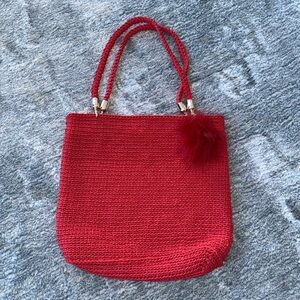 Red Knit Tote Bag